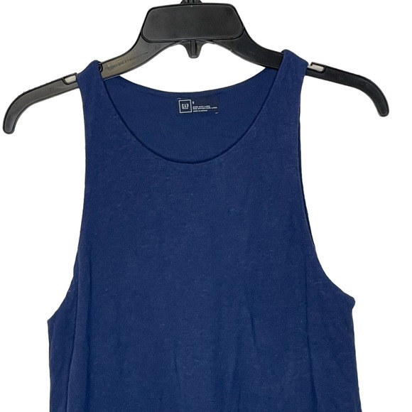 Gap Women Small A-Line Tank Dress Linen Blend Double Layer Sleeveless Comet Blue - Picture 2 of 8